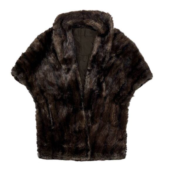 no band Jackets & Blazers - Genuine Fur Brown Poncho Coat | Size S/M
